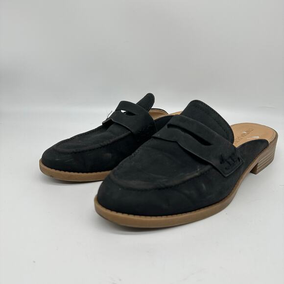 Cynthia Rowley Prescott Black Suede Penny Loafer Slip On Mules Womens Size 8.5 - Picture 1 of 10